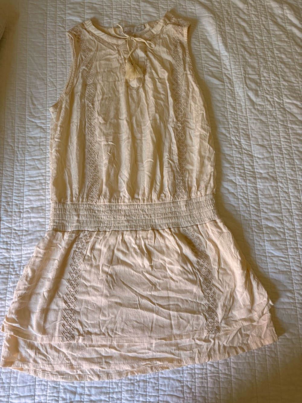 Prana Cream Embroidered Sleeveless Boho Sun Dress